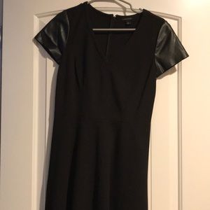 Ann Taylor fit and flare dress fauxleather sleeves